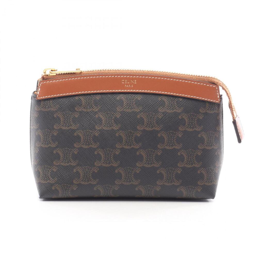 Celine Triomphe Handbag Pouch Leather for Women Brown/Black